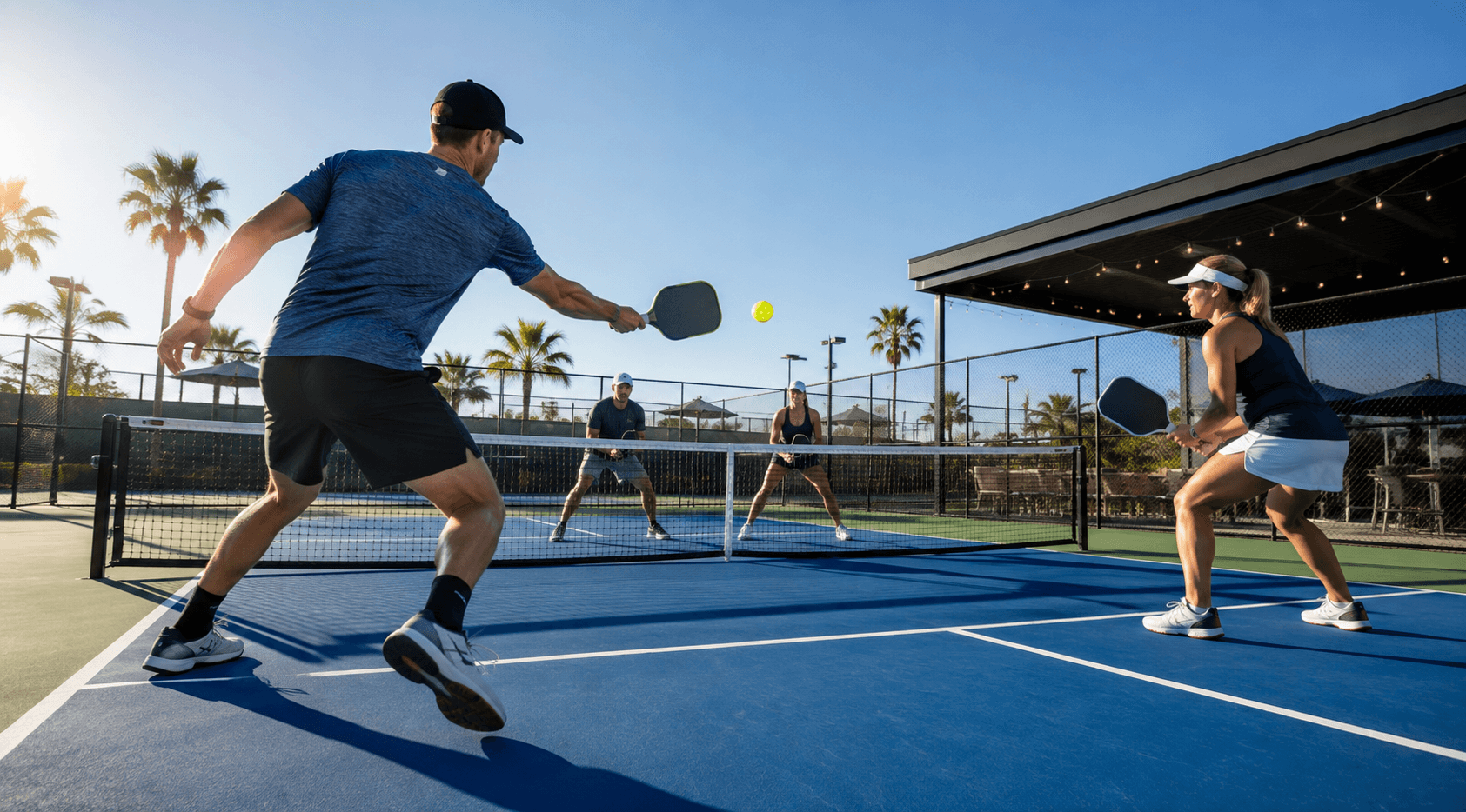 Pickleball player on an indoor pickleball court